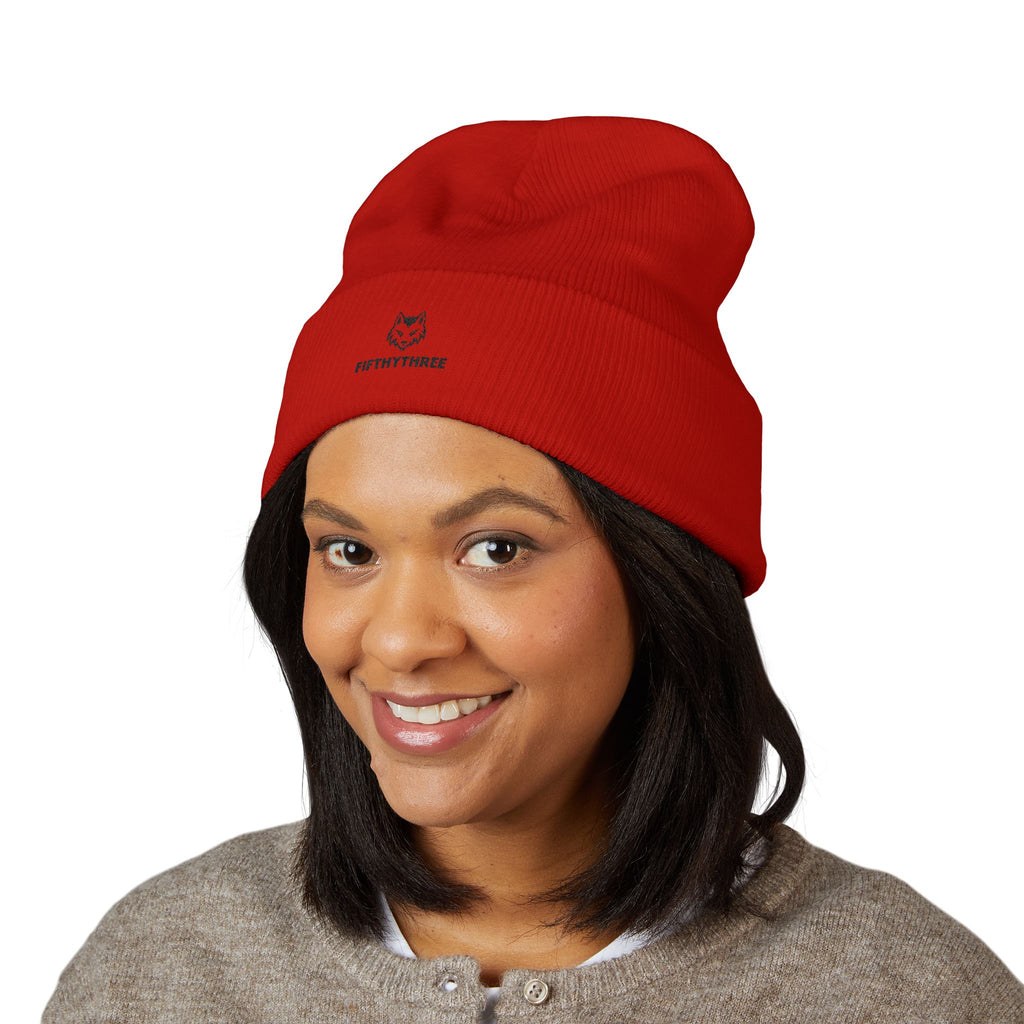 Embroidered Husky Logo Cuffed Beanie — Classic Knit Winter Hat