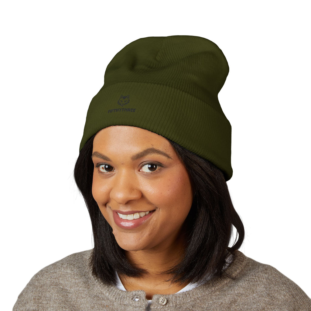 Embroidered Husky Logo Cuffed Beanie — Classic Knit Winter Hat